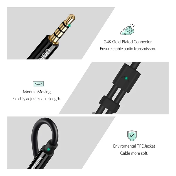 Ugreen Mikrofon ve Kulaklık Ayırıcı 3.5 mm Y Kablo Siyah - Görsel 6