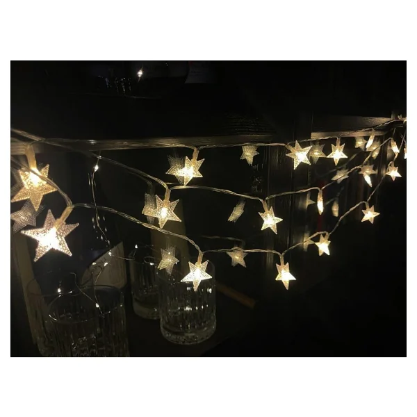 Coverzone 10 Metre 60 Ledli Yıldız Işık Zinciri Dekoratif Fişli Sıcak Sarı Led Aydınlatma Ev Oda Balkon Duvar Pencere Yılbaşı Parti ve Doğum Günü Süslemeleri - Görsel 5
