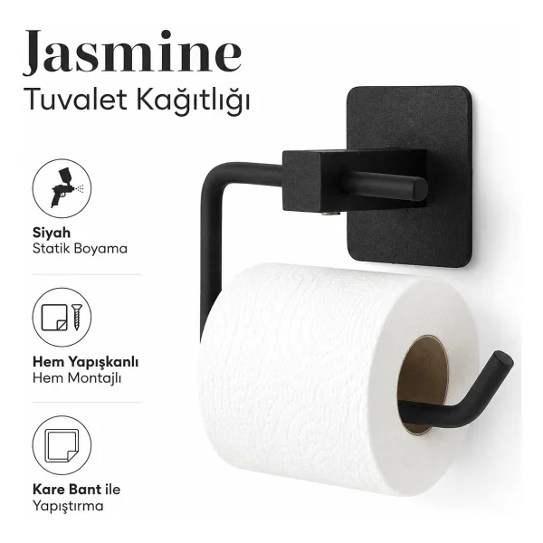Alper Banyo Yapışkanlı Siyah Kare Açık Tuvalet Kağıtlığı Wc Kağıtlık Tuvalet Kağıdı Askısı - Görsel 2