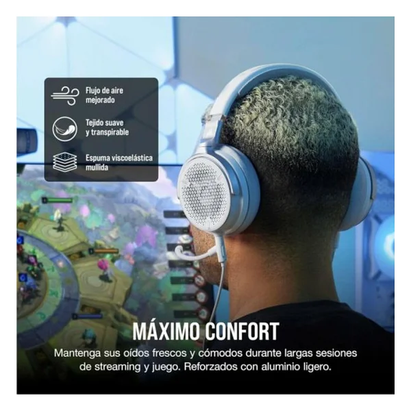 Corsair Virtuoso Pro Açık Oyun Kulaklığı Kablolu - Tek Yönlü Mikrofon Çıkarılabilir - 50 Mm Grafen İletkenler, Frekans Tepkisi 20 Hz - 40 Khz - Beyaz - Görsel 6