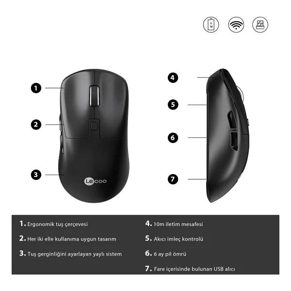 Lenovo Lecoo Ws216 Ergonomik Optik Kablosuz Mouse - Görsel 5