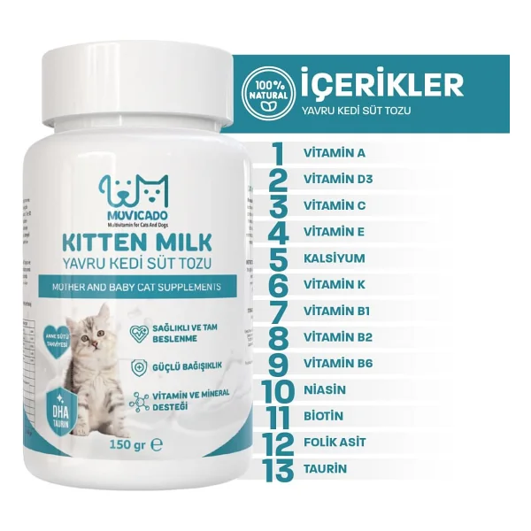 Muvicado Taurinli 150 Gr Yavru Kedi Süt Tozu - Görsel 4