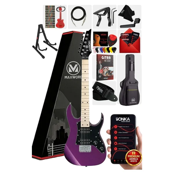 Maxword DE-150PU-ST Maple Klavye HH Manyetik Yüksek Kaliteli Elektro Gitar Seti - Görsel 2