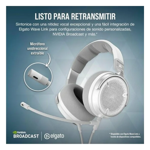 Corsair Virtuoso Pro Açık Oyun Kulaklığı Kablolu - Tek Yönlü Mikrofon Çıkarılabilir - 50 Mm Grafen İletkenler, Frekans Tepkisi 20 Hz - 40 Khz - Beyaz - Görsel 5