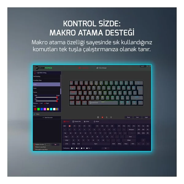 Gamepower Lyra 60m RGB Tkl Red Switch Kablolu Mekanik Oyuncu Klavyesi - Görsel 5