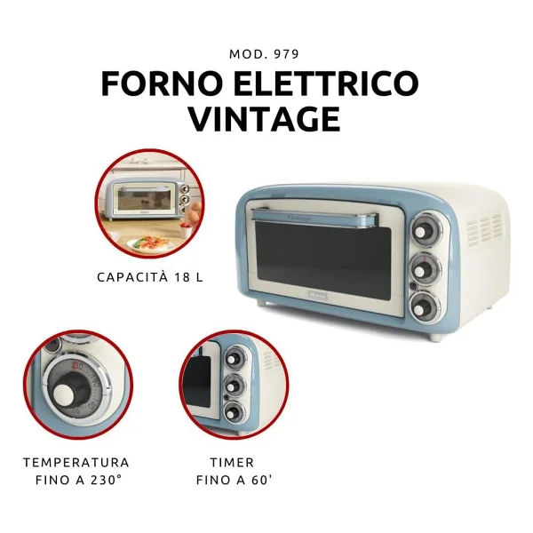 Ariete Vintage 0979/05 Mavi 18 lt Mini Fırın - Görsel 2
