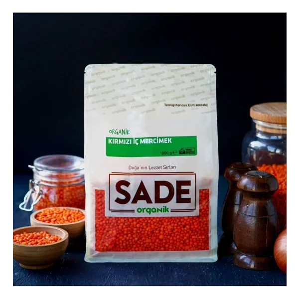 Sade Organik Sade Organik Kırmızı İç Mercimek 500 GR 2 Li Paket - Görsel 2