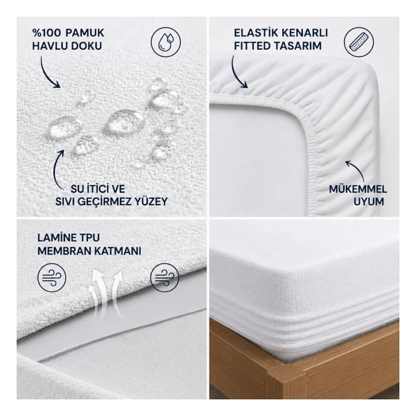 Formeya%100 Pamuk Fitted Su Sıvı Geçirmez Yatak Koruyucu Alez Çarşaf (140 x 190) - Görsel 2