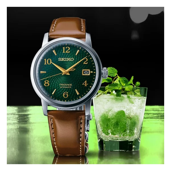 Seiko Presage Cocktail Time Srpe45 Deri Kordon Kahverengi-Yeşil Erkek Kol Saati - Görsel 6