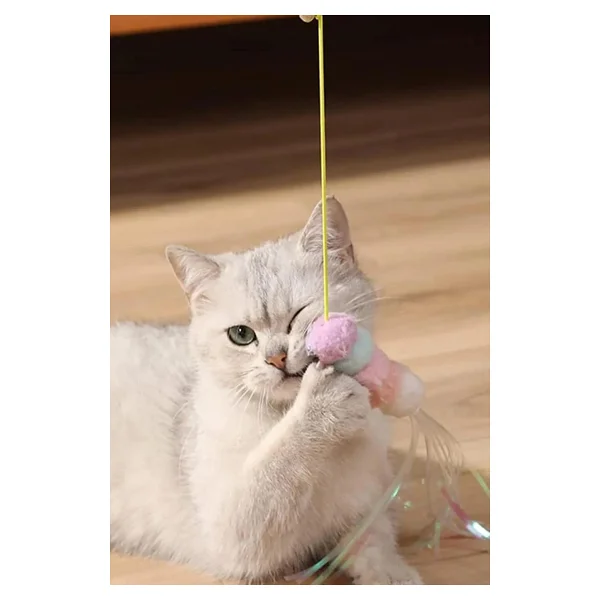 Pribor Tırtıl Kedi Oyuncağı, Kendinden Yapışkanlı, Zilli, Elastik İpli, Asılı Kedi Oyuncağı - Görsel 7