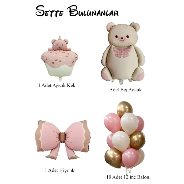Baby Shower Retro Ayıcık Temalı Kız Bebek Kutlama Seti - Görsel 3