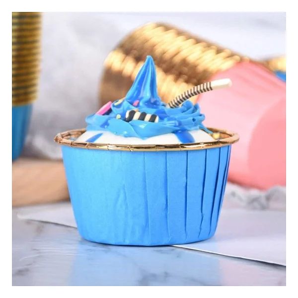 Dolphin Muffin Kağıt Karton Altın Mavi Cupcake Kek Kalıbı Kapsülü Kabı - 25 Adetlik 10 Paket - Görsel 3