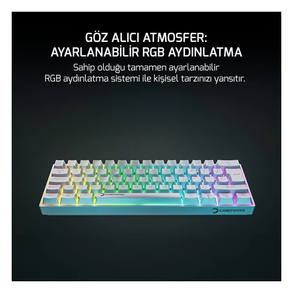 Gamepower Lyra 60m Beyaz RGB Tkl Red Switch Kablolu Mekanik Oyuncu Klavyesi - Görsel 2