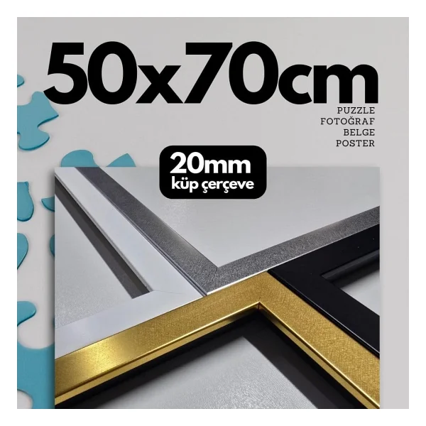 Atlas Sanat Galerisi 20mm Çerçeve, Poliresin, Mat Pvc Kaplamalı, Fotoğraf Puzzle Belge Çerçevesi, Beyaz, 33x48/34x48/35x50/48x68/50x70 Cm, Yatay/Dikey Asılabilir (Altın, 50x70) - Görsel 3