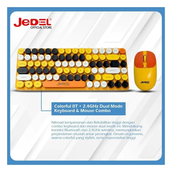 Jedel Ws682b Retro Tasarım Kablosuz Klavye Mouse Seti - Bluetooth + 2.4ghz Çift Modlu - Görsel 5