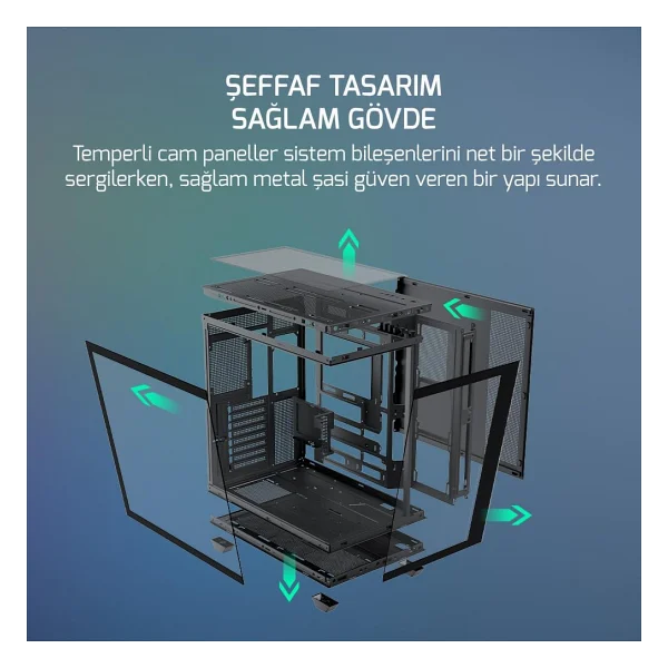GamePower Warcry Ravora 7xARGB Fan 750W 80+ Bronze Micro-ATX Gaming (Oyuncu) Kasa - Görsel 6