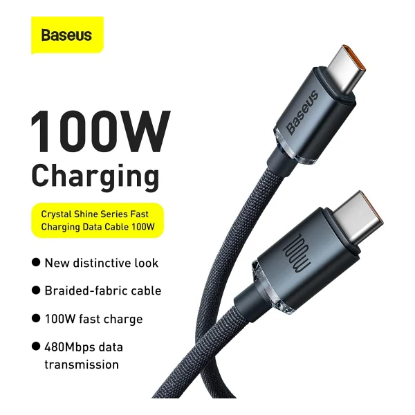 Baseus Crystal Shine 2 M 100 W Type-C To Type-C Hızlı Şarj Kablosu - Görsel 7