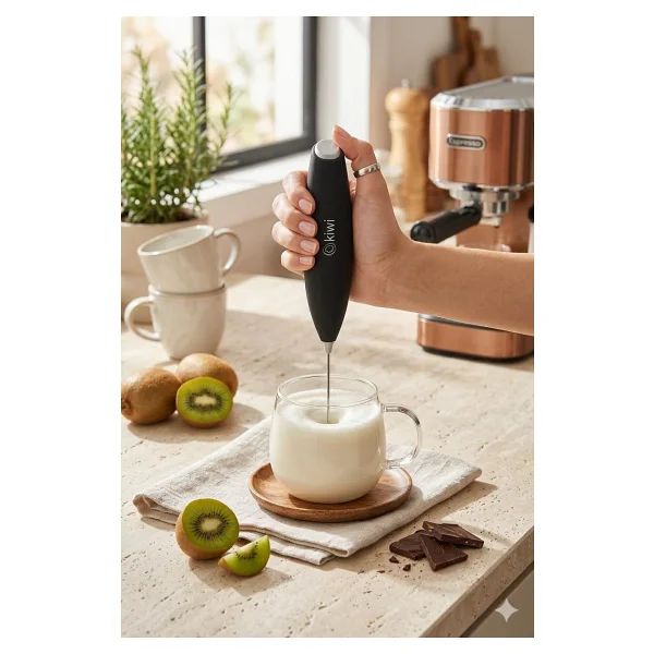 Kiwi KCW-1112 Kablosuz Pilli Süt Köpürtücü ve Kahve Karıştırıcı - Paslanmaz Çelik Uçlu, Ergonomik El Tipi Mini Mikser - Latte, Cappuccino, Frappe ve Sıcak Çikolata İçin Devirli Köpük Yapıcı (Siyah) - Görsel 3