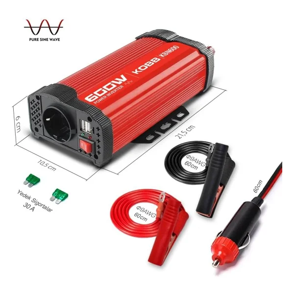 Kobb Kbn600 12V/220V 600W Modifiye Sinüs Dönüştürücü İnvertör - Araç İçi Elektrik Dönüştürücü, Usb Çıkışlı - Görsel 7