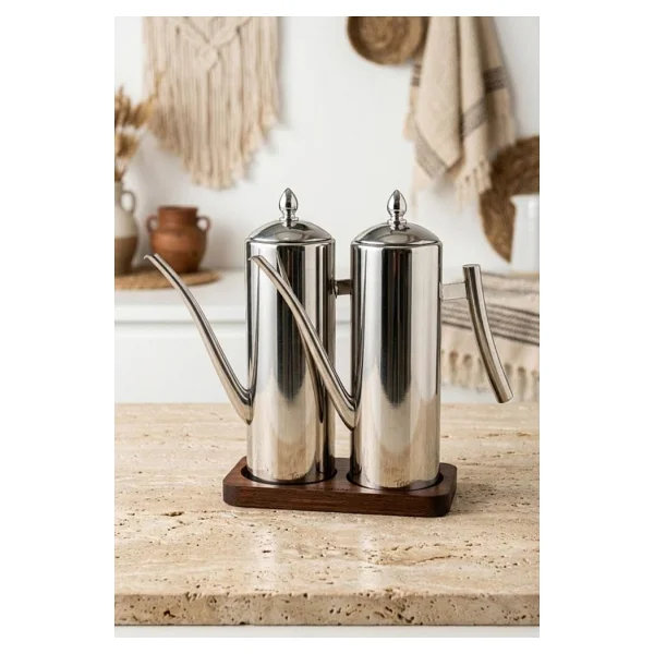 Atbyhome 2'li Çelik 3 Parça 1000ml Standlı Çok Amaçlı Demlik Yağlık Yağdanlık Seti - Görsel 4