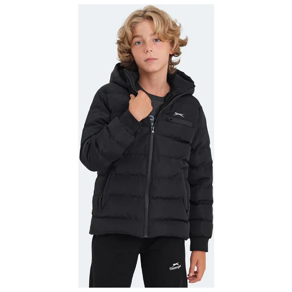 Slazenger Captain Kapüşonlu Siyah Çocuk Şişme Mont - Görsel 2
