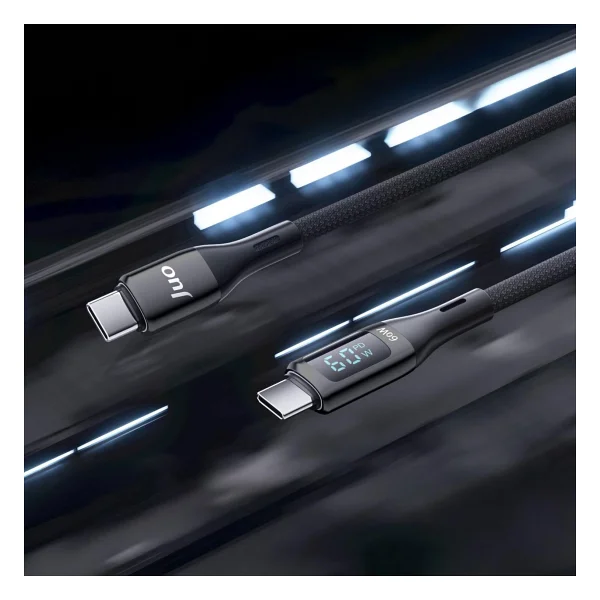 Juo 60w Dijital LED Ekranlı Örgülü USB Type-C To Type-C Hızlı Şarj Ve Data Kablosu 2 Metre - Görsel 3