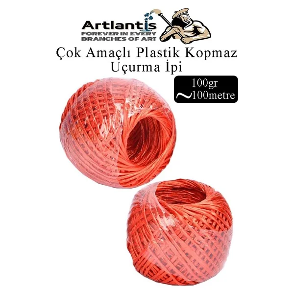 Çok Amaçlı Plastik Kopmaz Uçurtma İpi Çamaşır İpi 2 Adet Renkli 100 Metre Naylon İp Çırpı İpi Çizim İnşaat Duvar İpi Kırmızı - Görsel 3