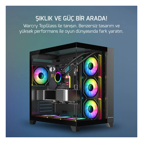 GamePower Warcry TopGlass 850W 4xARGB Temperli Cam ATX Siyah Gaming (Oyuncu) Kasa - Görsel 2