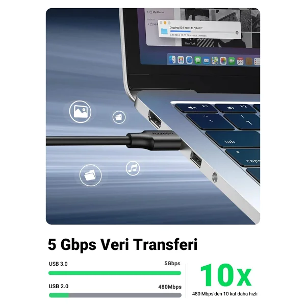 Ugreen 10368 1 M USB 3.0 Uzatma Kablosu - Görsel 3