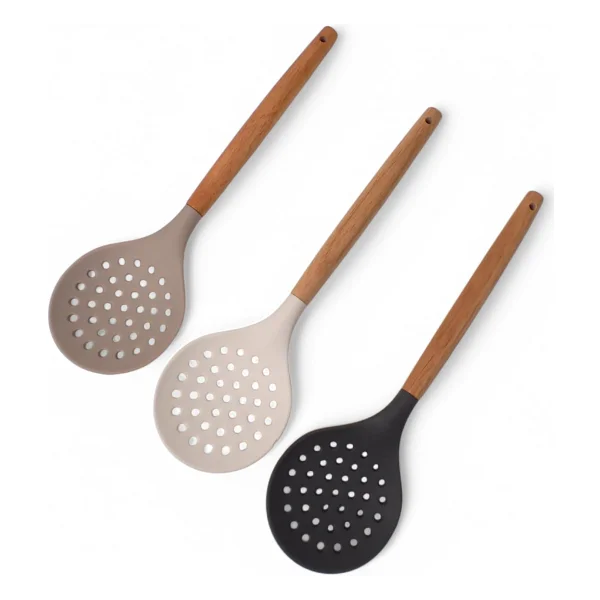 Deconox Bambu Saplı Silikon Kevgir, Bambu Uzun Silikon Geniş Kevgir 27cm 3 Renk Seçenekli (Krem) - Görsel 2