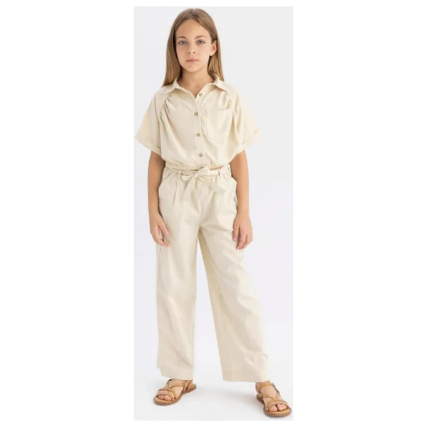 DeFacto Kız Çocuk Cropped Fit Pamuklu Kısa Kollu Gömlek - Görsel 2