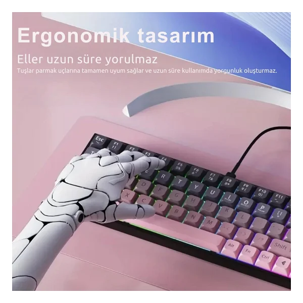 Ajazz Ak680 Pembe %65 Tkl Brown Switch Kablolu Mekanik Oyuncu Klavyesi - Görsel 6