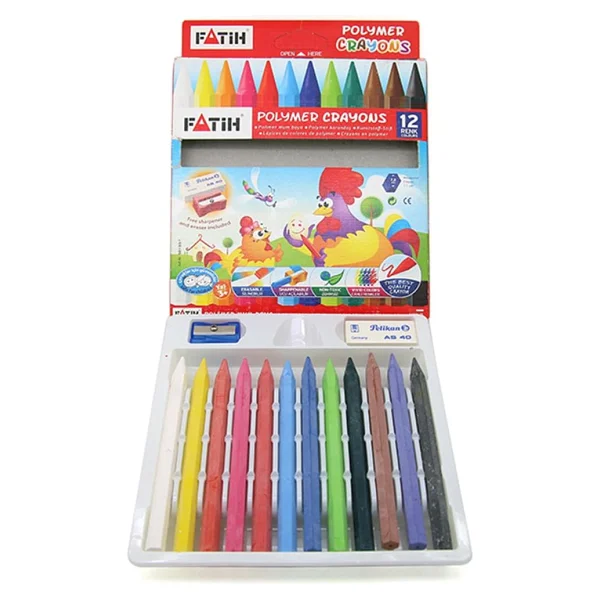 Fatih 12 Renk Uzun Crayon (Mum Boya) Pelikan Silgi+Kum Kalemtıraş Hediyeli - Görsel 4