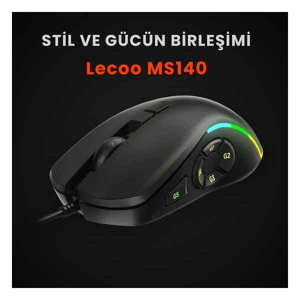 Lenovo Lecoo Ms140 RGB Ergonomik Makrolu Optik Kablolu Oyuncu Mouse - Görsel 4