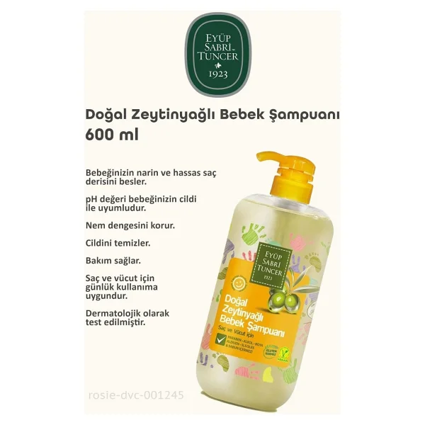 Eyüp Sabri Tuncer Doğal Zeytinyağlı Bebek Şampuanı 600 Ml - Görsel 2
