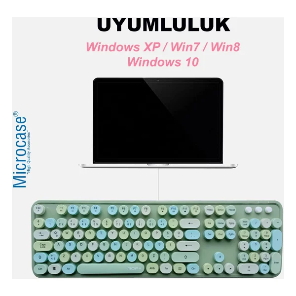 Microcase Mofii Sweet Serisi Renkli Kablosuz Klavye Mouse Set Türkçe AL4259 (Pembe) - Görsel 9