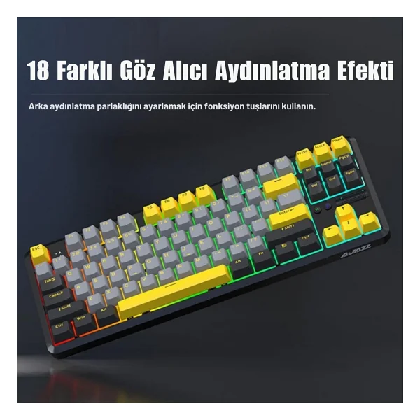 Ajazz K870T Pro Siyah RGB TKL Brown Switch Kablolu/Kablosuz Mekanik Oyuncu Klavyesi - Görsel 4