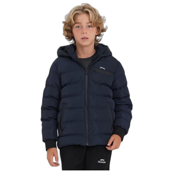 Slazenger Captain Kapüşonlu Siyah Çocuk Şişme Mont - Görsel 10