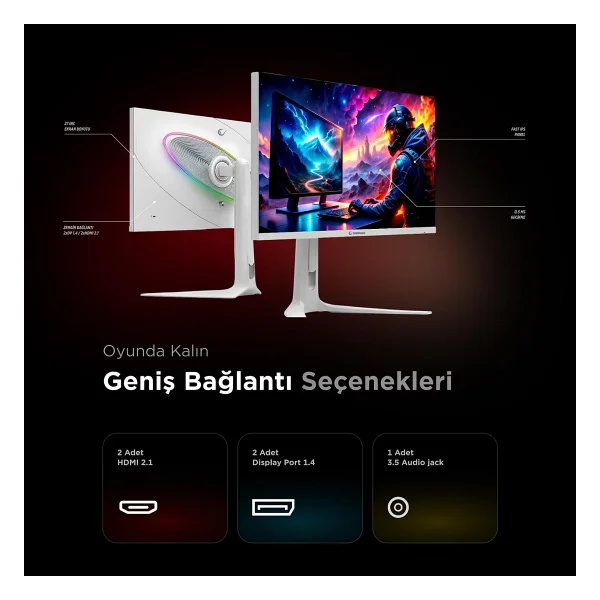 Rampage Ellipse El27r240q 27" 0.5 Ms 2k Pivot Ips 240 Hz Oyuncu Monitörü - Görsel 5