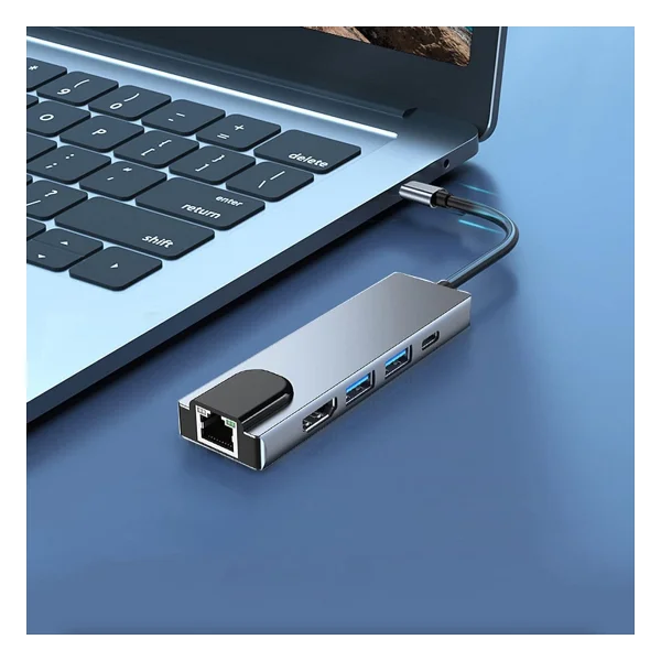 Coverzone Type-C Hub Ethernet Hdmi USB Aktarım Hızı USB C Hub 5 İn 1 USB Çoğaltıcı Hub C Rj45+ 4K Hdmı Uyumlu + 2 USB + 87w Pd Adaptörü Macbooc iPhone 15 Uyumlu - Görsel 3