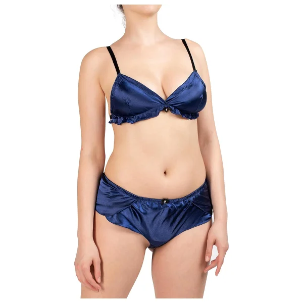 Miorre Dolgusuz Saten Bralet Takım Gece Mavisi S-M - Görsel 4