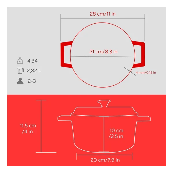 Lava Spring Yuvarlak Kırmızı 20 Cm Döküm Tencere - Görsel 5