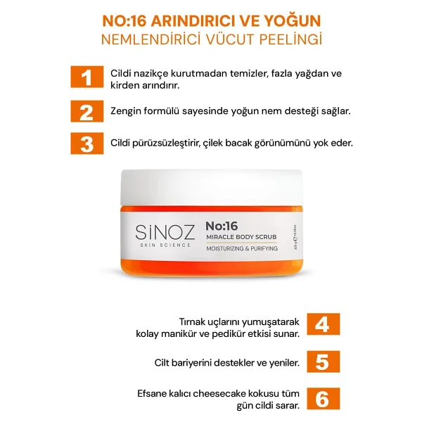 Sinoz No:16 Yoğun Nemlendirici Besleyici Ve Arındırıcı Vücut Peelingi 300 Gr - Görsel 2