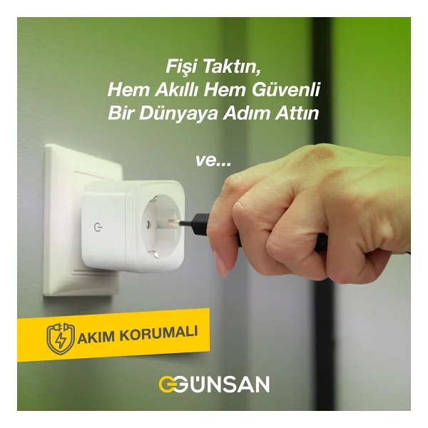 Günsan Wi-Fi Kontrollü Akım Korumalı Akıllı Priz 16A Tuya & Smart Life Destekli - Görsel 3