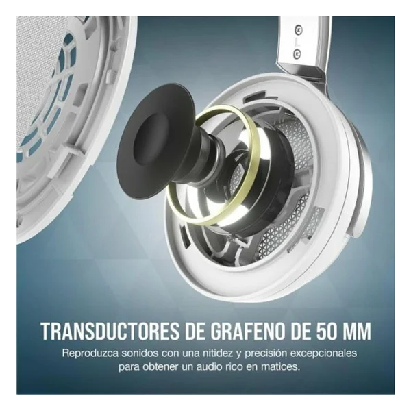Corsair Virtuoso Pro Açık Oyun Kulaklığı Kablolu - Tek Yönlü Mikrofon Çıkarılabilir - 50 Mm Grafen İletkenler, Frekans Tepkisi 20 Hz - 40 Khz - Beyaz - Görsel 4