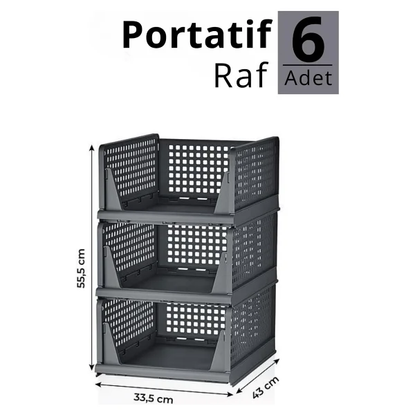 Mithra Life 6 Lı Kayar Raf Organizer Gri Dolap İçi Kıyafet Aksesuar Düzenleyici 45x35 Cm Mıt1264 - Görsel 4