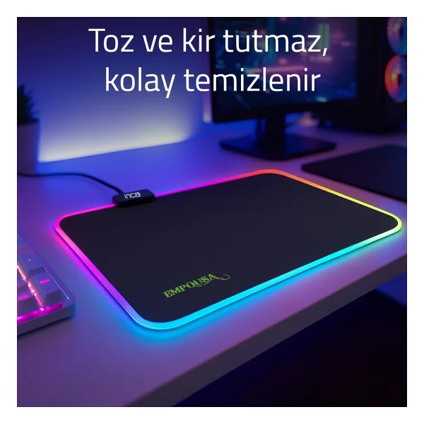 INCA IMP-024T EMPOUSA RGB 7 LED MEDIUM MOUSEPAD (320X270X3MM),12 Farklı Değişebilen Dokunmatik Işık Efekti,Hızlı Kayan Yüzey, Kaymaz Kauçuk Taban - Görsel 7