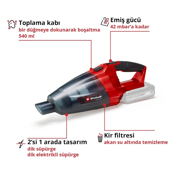 Einhell Te-Vc 18 Li Aküsüz Şarjlı El Süpürgesi - Görsel 3