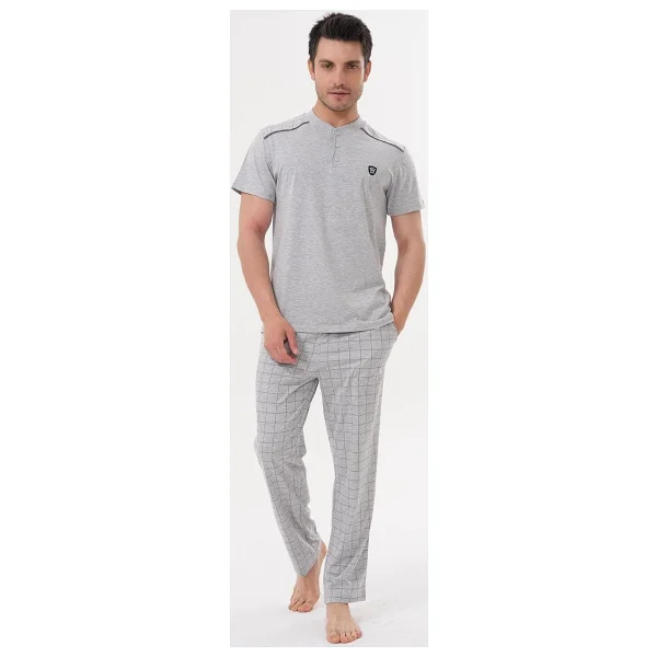 Mecit 2980 Gri Büyük Beden 3 Parça Erkek Şortlu Pijama Takımı Gri - Görsel 2
