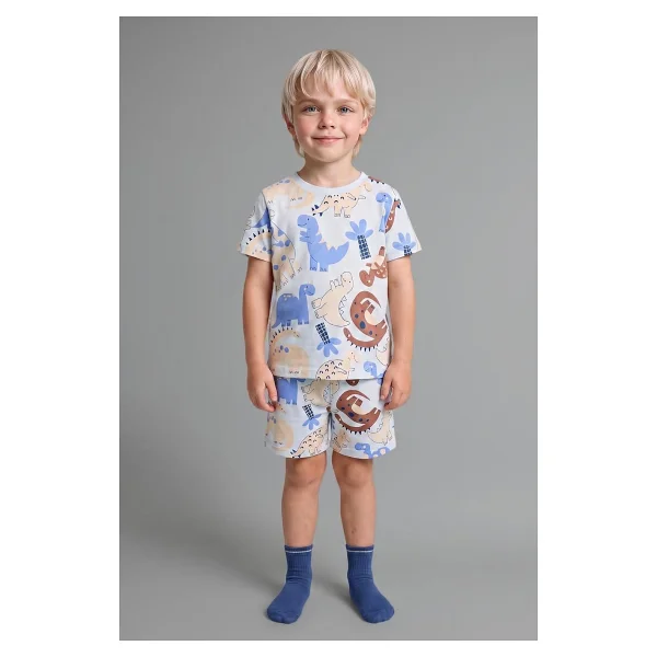 DeFacto%100 Pamuk Dinozor Baskılı 2'li Pijama Takımı Erkek Bebek - Görsel 3